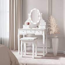 white hollywood dressing table with led