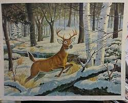 Vtg Deer In Sparkly Snow Wall Art