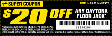 Codes (1 days ago) 5 new harbor freight floor jack coupon results have been found in the last 90 days, which means that every 20, a new harbor freight floor jack coupon result is figured out. 20 Off Any Daytona Floor Jack Harbor Freight Coupons