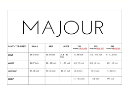 Our Majour Brand Size Chart Shop Majour Plus Size Boutique