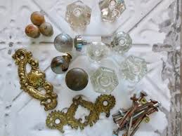 Vintage Glass Knobs Brass Drawer Pulls