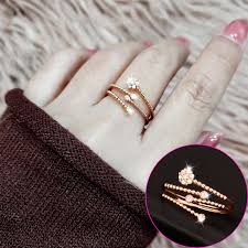 Details About Fashion Tiny Crystal Snowflake Star Rings Adjustable Open Size Rose Gold Silver