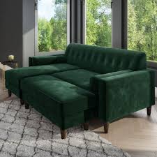Green Velvet 3 Seater Corner Sofa With