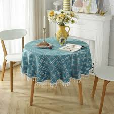 Cotton Linen Round Table Cloth Fringed