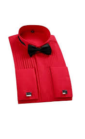 3 Piece Mens Cotton Solid Red Shirt With French Cufflinks