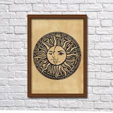 Sun And Moon Planet Old Poster Symbolic