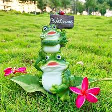 Jual Green Frog Statue Garden Decor