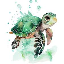 A Watercolor Painting Of A Turtle With