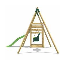 Rebo Wooden Swing Set Plus Deck Slide