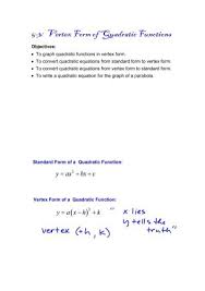 5 3 Vertex Form Of Quadratic Functions