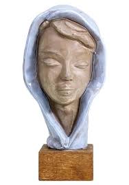 Paul Serste (belgian, 1910 2000) Woman In Headscarf, Terracotta Sculpture.