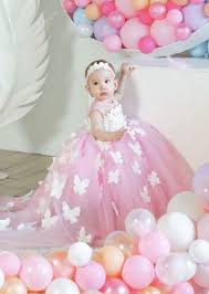 first birthday pink gown with