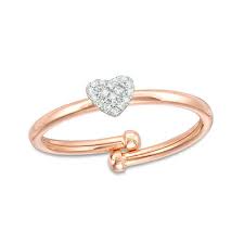 1 20 Ct T W Diamond Heart Adjustable Ring In 10k Rose Gold Size 7