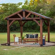 Each gazebo features an air vent for added airflow and is able to withstand weather conditions due to the galvanized steel roof. Backyard Discovery Sonora 12 Ft X 12 Ft Premium Cedar Gazebo With Smart Roof Steel 1804524com The Home Depot