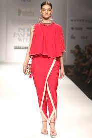 Red Tasseled Asymmetrical Layered Top And Overlap Dhoti Pants