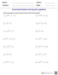 algebra 2 worksheets exponential and
