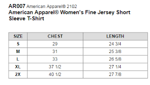 American Apparel Fine Jersey T Shirts Size Chart Coolmine