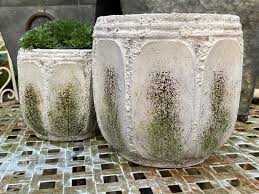 Pair Of Aged Stone Effect Planters