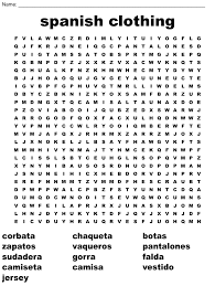 spanish clothing word search wordmint