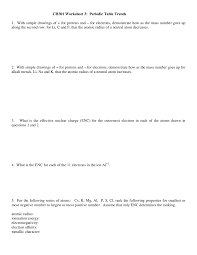 worksheet 3 for periodic table trend