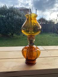 Vintage Amber Glass Kerosene Lamp Bidbud