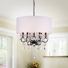 Shop Warehouse Of Tiffany Ninian Oiled Rubbed Bronze Crystal Metal 6 Light Chandelier With Fabric Drum Shade Overstock 18884525