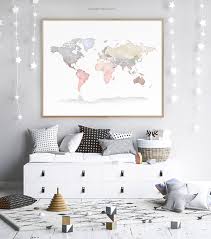World Map Art Print Pastel Wall Art