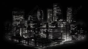 dark city skyline in black and white