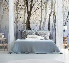 blue white watercolour forest wall