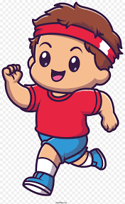 happy cartoon boy in red shirt running