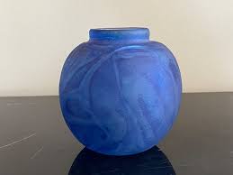 Vintage Blue Hand Blown Glass Vase
