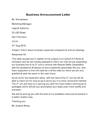business announcement letter sle