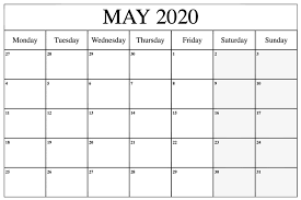 May 2020 Calendar Printable Template With Holidays