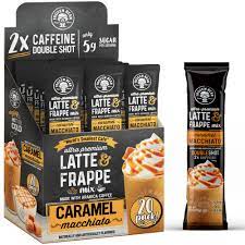 Amazon.com : The Frozen Bean - Caramel Macchiato Frappe & Latte Instant Mix  with Arabica Beans, 2x Caffienne, Low Sugar - for Hot, Iced, or  Frappuccino-Style Blended Drinks - (20) 0.53oz Single