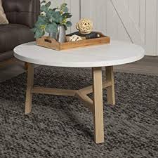 A very stylish retro type round coffee table, perfect for your living room, guest room, dining room as well as for your kitchen, home and office. Amazon Com Walker Edison Furniture Azf30emctlo Mid Century Modern Round Coffee Accent Table Living Room 30 Inch White Marble Light Brown Furniture Decor