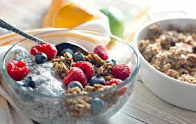 chia pudding with granola and berries