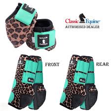 6 Pack Classic Equine Front Rear Sports No Turn Bell Boots Horse Cheetah