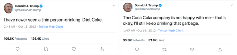 The company said in a tweet it made the decision due to the risk of further incitement of violence. Coca Cola Tweets By Donald Trump From Twitter Download Scientific Diagram