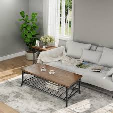 5 out of 5 stars. Modern Farmhouse Wood Coffee Table Sets With Metal Storage Shelf 1 Table 2 Side Tables On Sale Overstock 31292871 L48 X W24 X H18