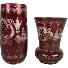 Pair Of Vintage Ruby Red Glass Vases By