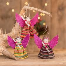 Set Of 3 Angel Worry Doll Ornaments