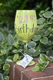 Hand Painted 21st Birthday Wine Glass
