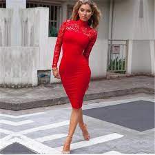 Discover the latest bodycon dresses online at showpo. Elegant Long Sleeve Turtleneck Lace Top Midi Dress Women Lace Dress Short Red Prom Dresses Bodycon Dress