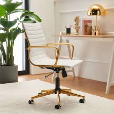 Best of all, enjoy no handling fees + free shipping on orders over $35. Luxmod Mid Back Gold Office Chair In White Leather Adjustable Swivel Chair In Durable Vegan Leather Ergonomic Desk Chair For Extra Back Lumbar Support Modern Executive Chair Walmart Com Walmart Com