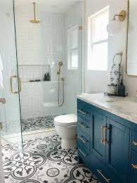 Modern Bathroom Remodel With Blue