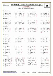 Linear Equations Algebra Worksheets