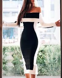 Shop bodycon dresses from aritzia and its exclusive brands. 2019 Fall Fashion Female Elegant Black White Off Shoulder Colorblock Insert Bodycon Dress Club Party Dress Classy Evening Dress Dresses Aliexpress