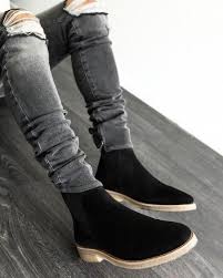 Chelsea boots are extremely versatile and can be successfully worn with both casual and more formal styles. Handmade Men S Black Suede Chelsea Boot Men S Crepe Sole Leather Boots Boots Boots Outfit Men Black Suede Chelsea Boots Chelsea Boots Outfit