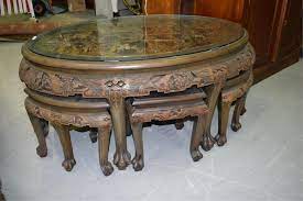 Chinese Carved Coffee Table With Stools