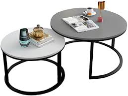 Each serves as a venue to display a collection of books or curios, while providing a convenient spot to rest a mug. Set Of 2 Round Nesting Coffee Table Sofa Side End Table Living Room Modern Scandinavian Wood And Metal White And Gray Amazon Co Uk Kitchen Home